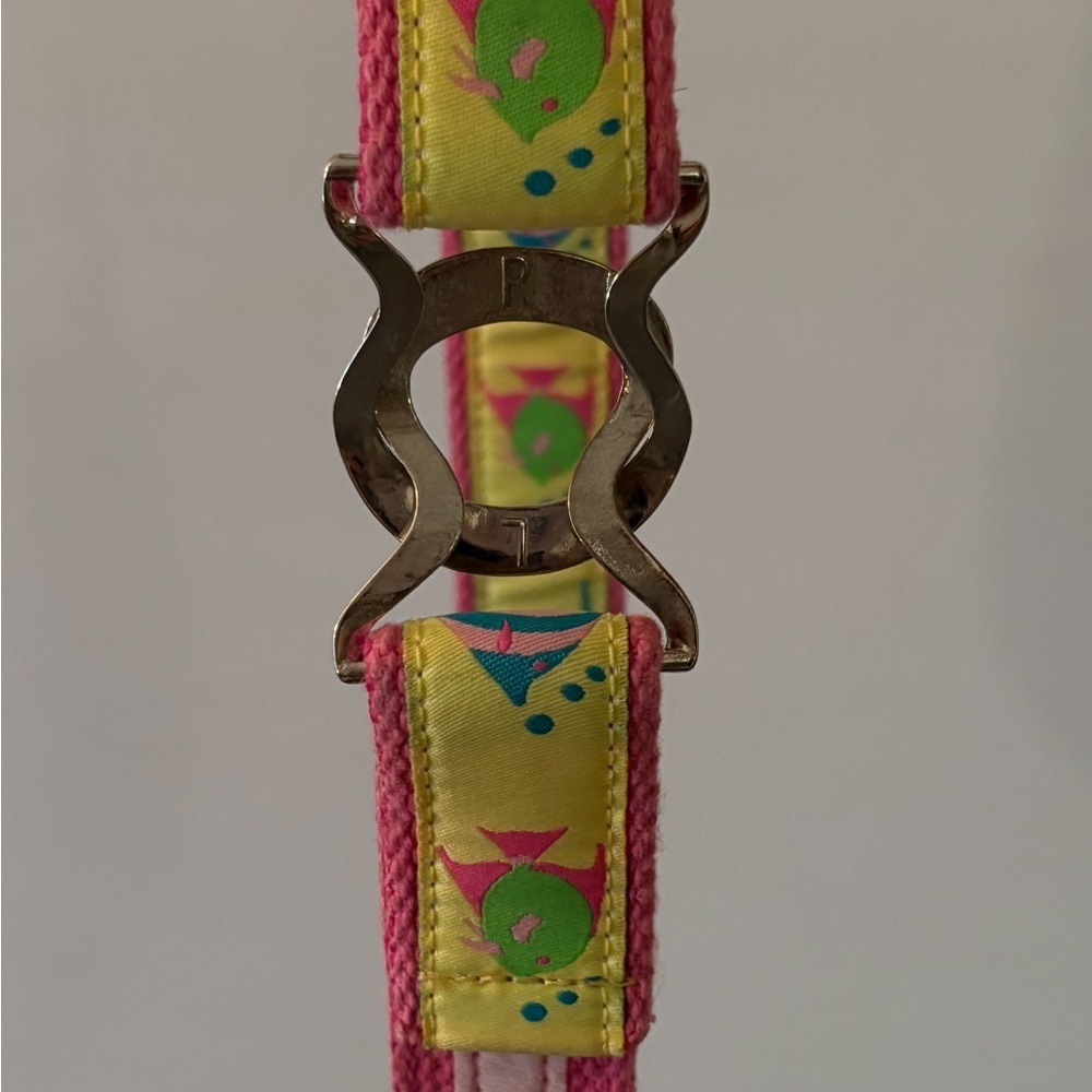 Douglas Paquette “H” Closure Tropical Fish Pink Canvas Belt Women’s Size Large - Picture 4 of 8
